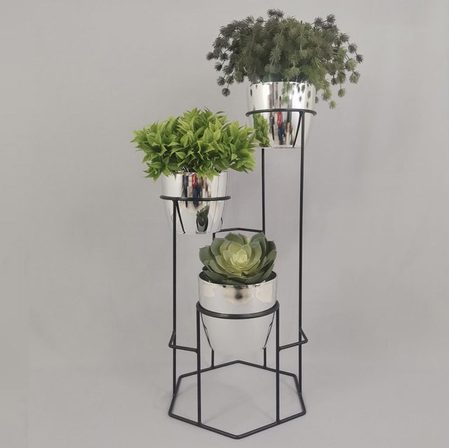 Set padreperla negro con materos plasticos plateados